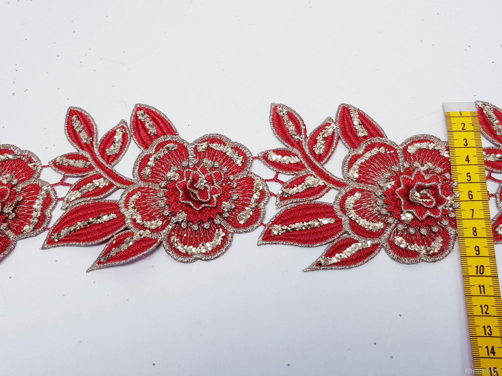 Dantela rosie model floral 3d si aplicatii micropaiete
