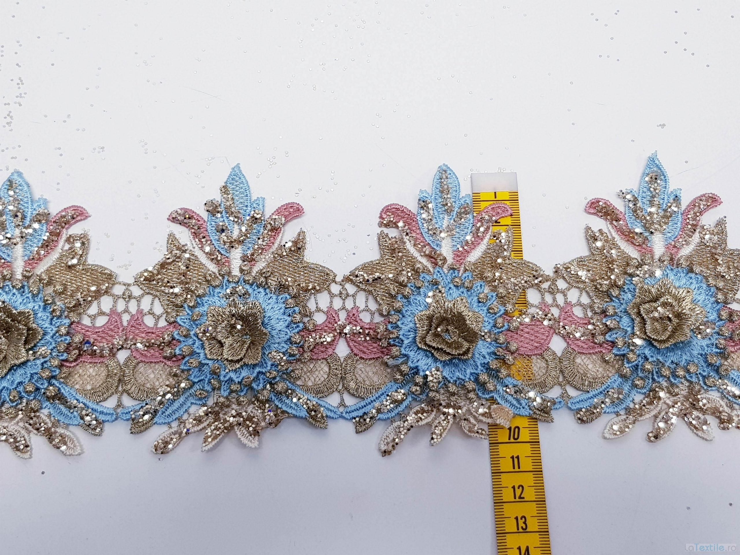 Dantela flori 3d multicolore cu aplicatii micropaiete