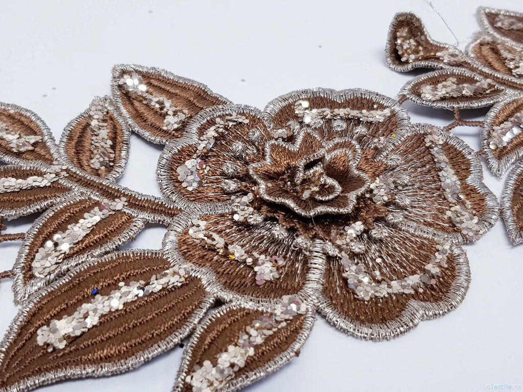 Dantela maro si auriu model floral 3d si aplicatii micropaiete