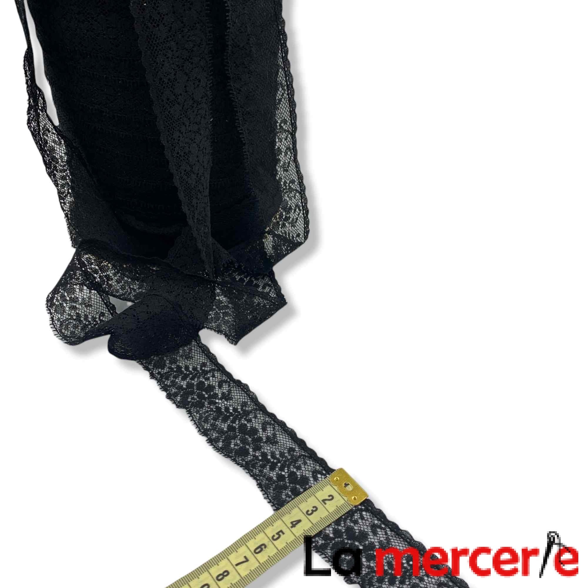 Dantela fixa, negru, model floral, latime 40mm