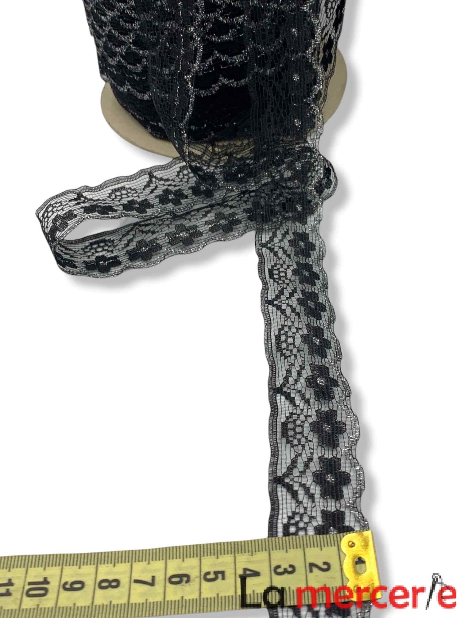 Dantela fixa, negru, model floral,latime 30mm