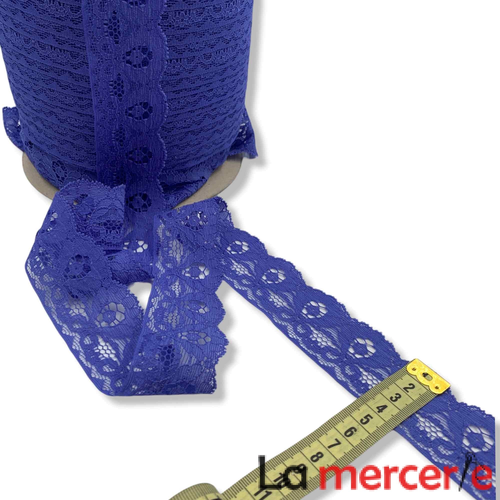 Dantela fixa, albastru, model floral, latime 40mm