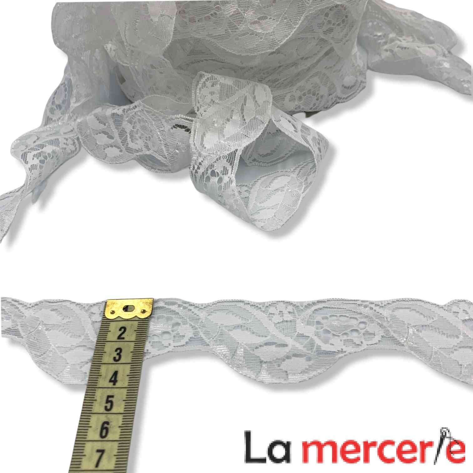 Dantela fixa, alb, model floral, latime 40mm